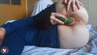 PAWG Lovely Dove fucks her tight pussy with long cucumber