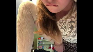 Blonde masturbates in skirt